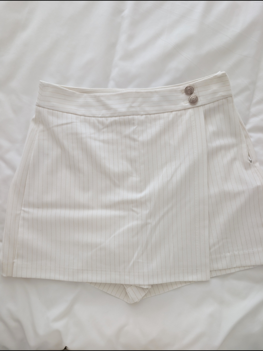White House Black Market White Pinstripe Skort with Button Waist Detail